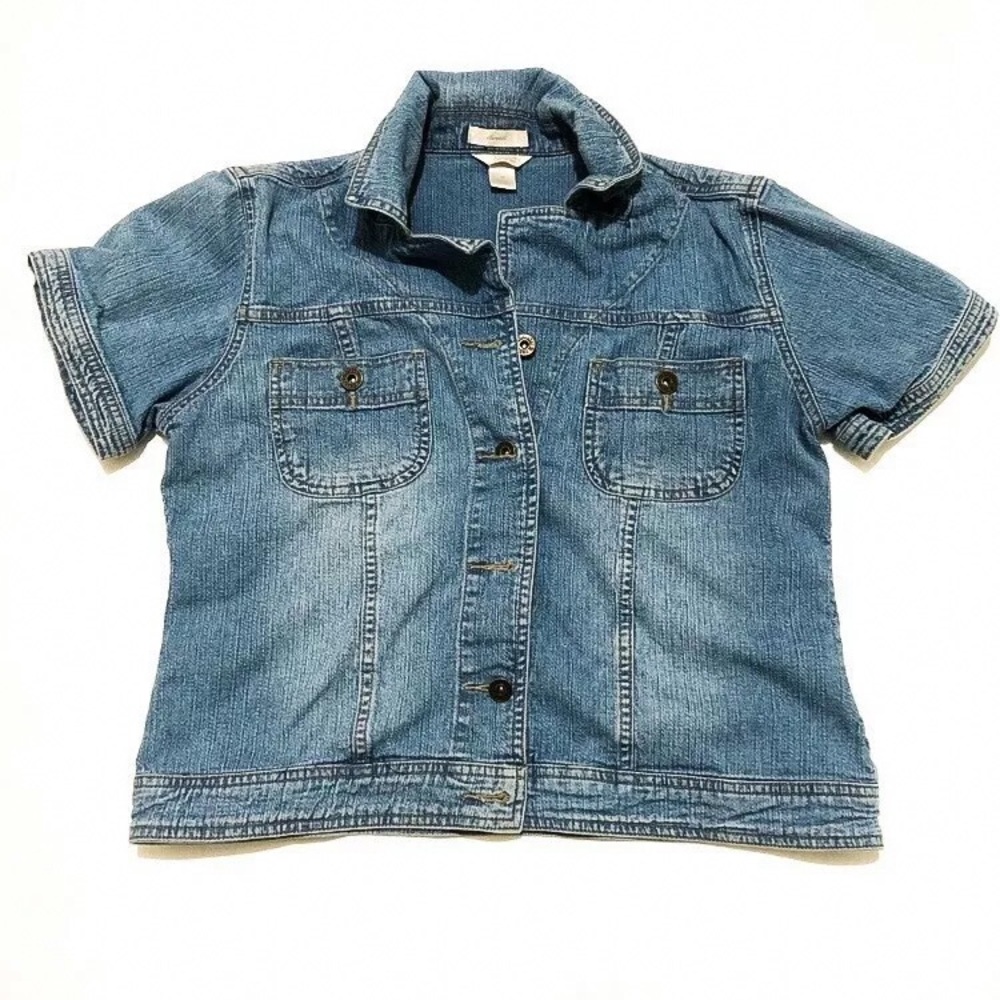 Christopher & Banks Blue Stretch Denim Button Up